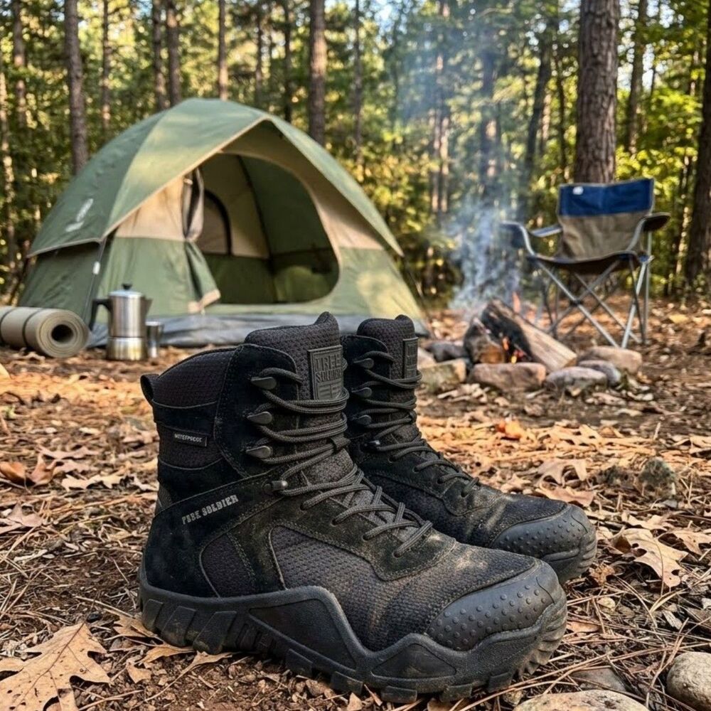 (P5)Free Soldier Black Tactical Waterproof Boots,for Hiking, Work,and Combat,8.5